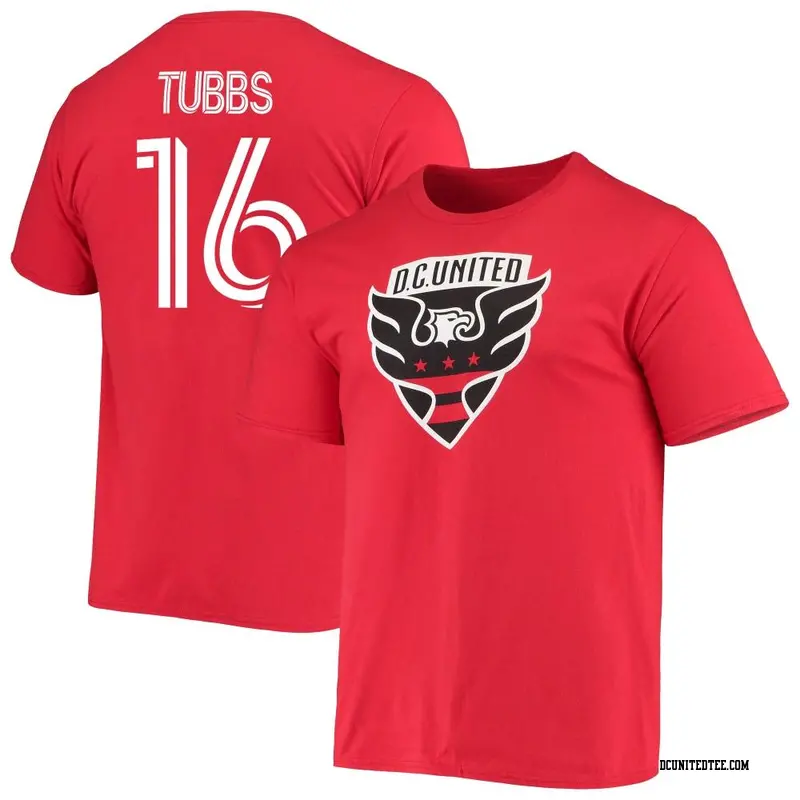 Men's D.C. United ＃16 Garrison Tubbs Red Name & Number Backer T-Shirt