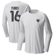 Men's D.C. United ＃16 Garrison Tubbs White Name & Number Terminal Tackle Long Sleeve T-Shirt