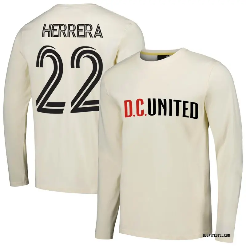 Men's D.C. United ＃22 Aaron Herrera Cream Name & Number Local Heavy Long Sleeve T-Shirt