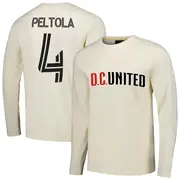 Men's D.C. United ＃4 Matti Peltola Cream Name & Number Local Heavy Long Sleeve T-Shirt