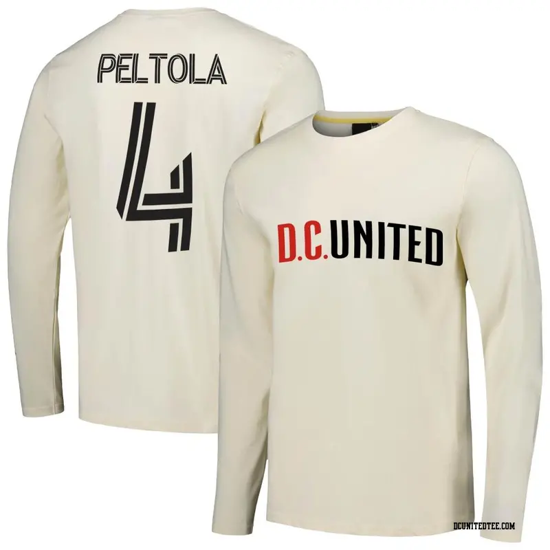 Men's D.C. United ＃4 Matti Peltola Cream Name & Number Local Heavy Long Sleeve T-Shirt