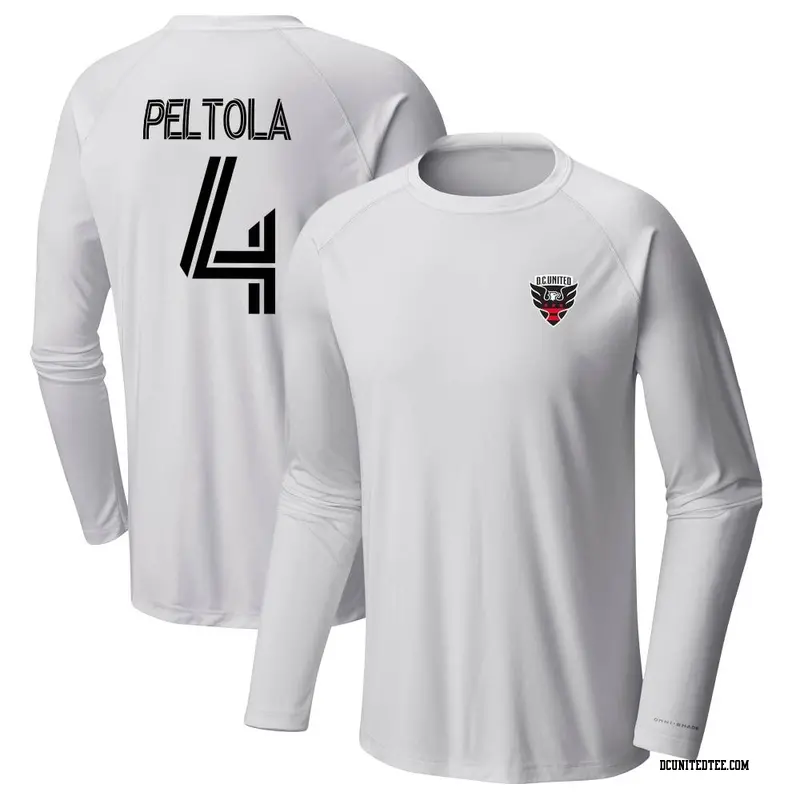 Men's D.C. United ＃4 Matti Peltola White Name & Number Terminal Tackle Long Sleeve T-Shirt