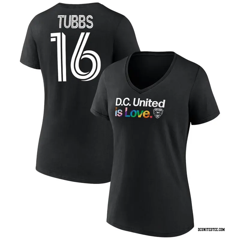 Women's D.C. United ＃16 Garrison Tubbs Black Name & Number City Pride V-Neck T-Shirt