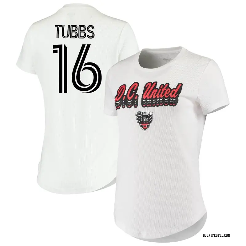 Women's D.C. United ＃16 Garrison Tubbs White Name & Number Cloud T-Shirt