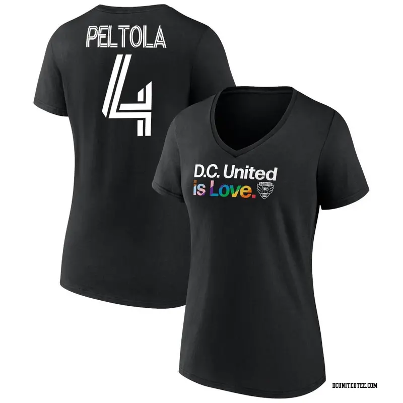 Women's D.C. United ＃4 Matti Peltola Black Name & Number City Pride V-Neck T-Shirt