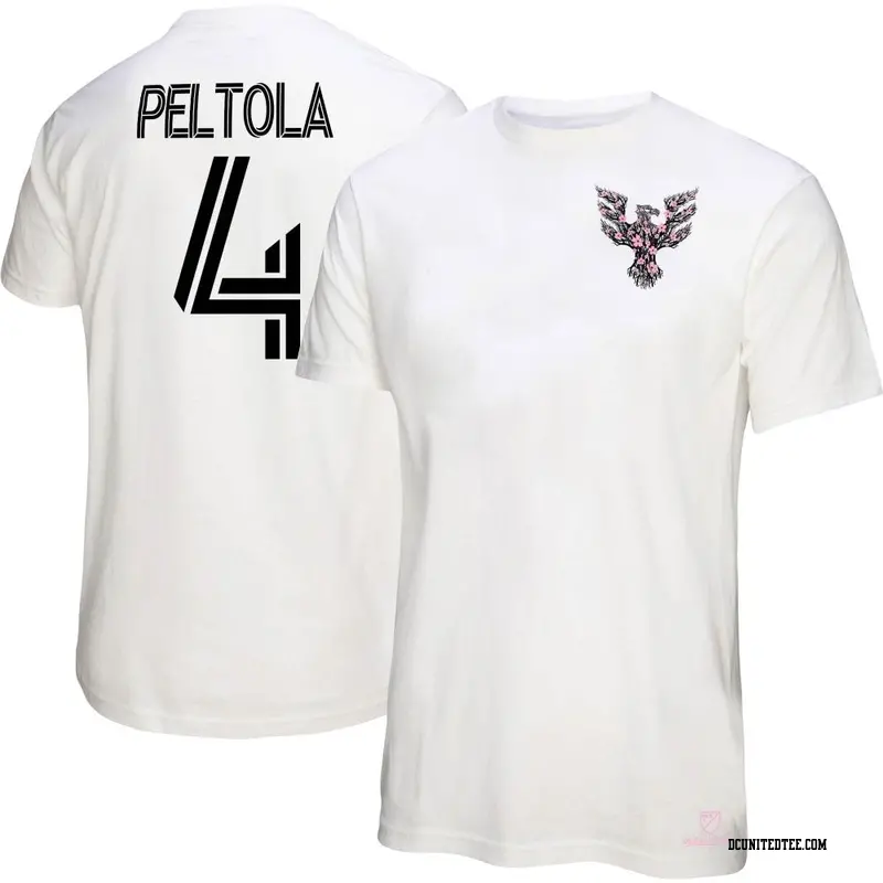 Women's D.C. United ＃4 Matti Peltola White Name & Number Cherry Blossom T-Shirt