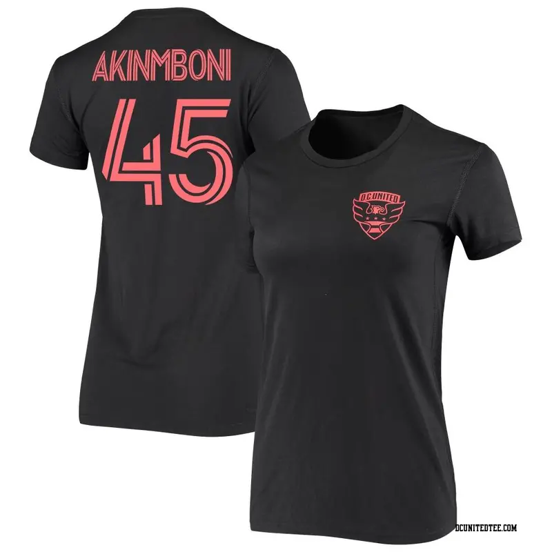 Women's D.C. United ＃45 Matai Akinmboni Black Name & Number Iconic T-Shirt
