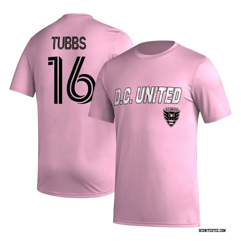 Youth D.C. United ＃16 Garrison Tubbs Pink Name & Number Hook T-Shirt